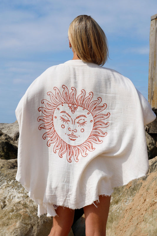 ORGANIC COTTON BEACH SHIRT WITH SUN DESIGN