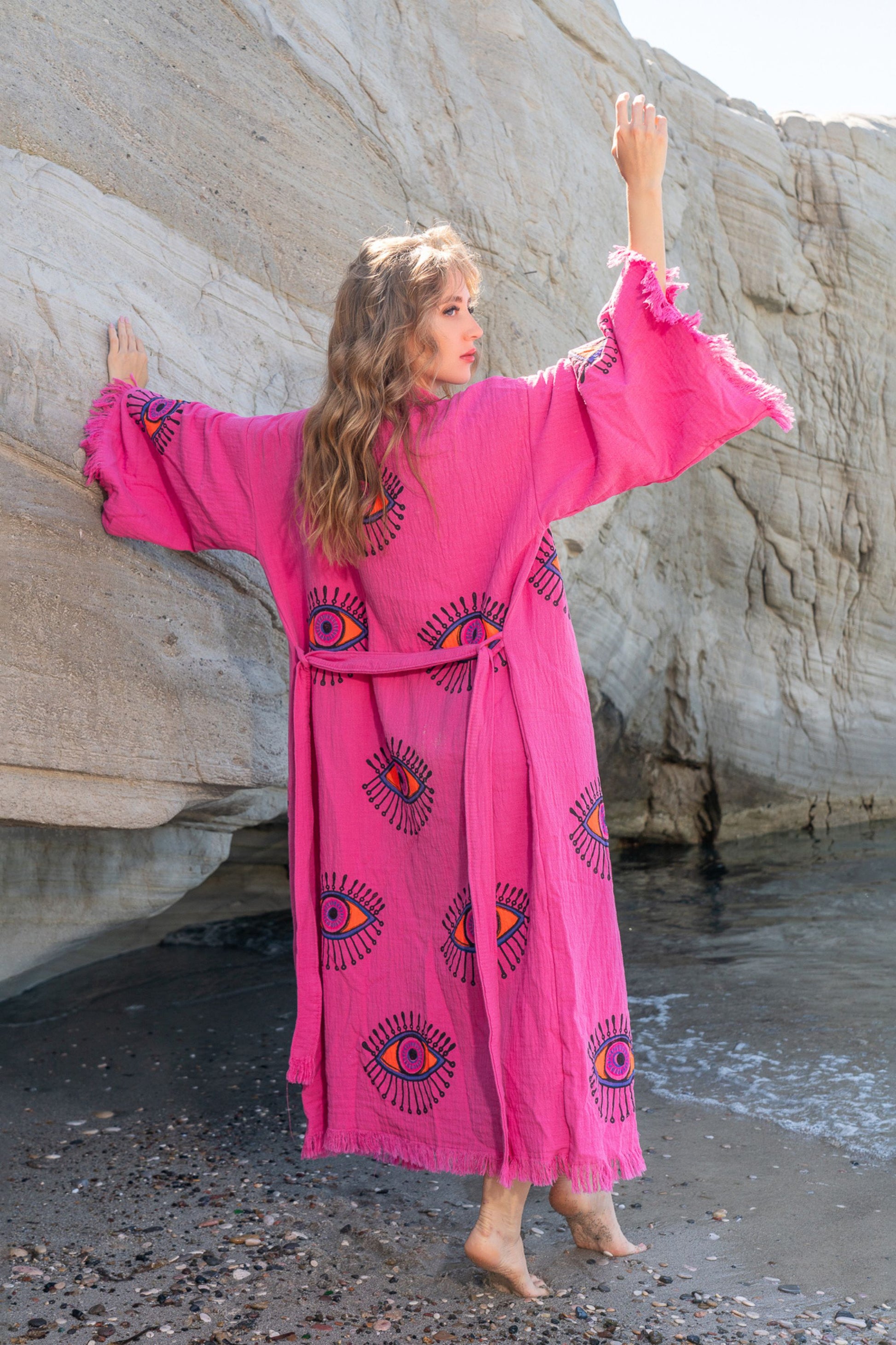 AZRA PINK EVIL EYE ORGANIC COTTON KIMONO