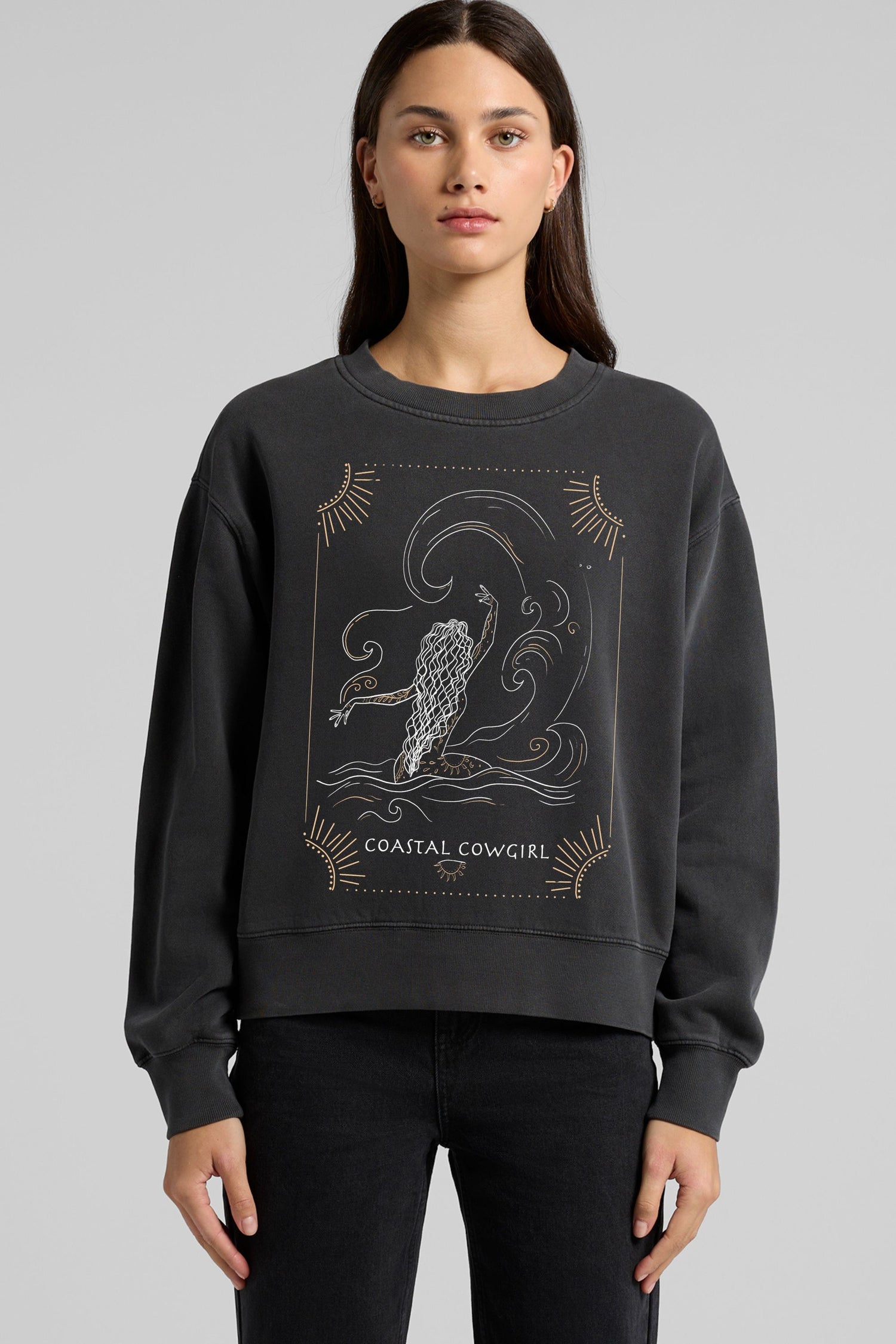 COASTAL COWGIRL COTTON SWEATSHIRT  IN FADED BLACK