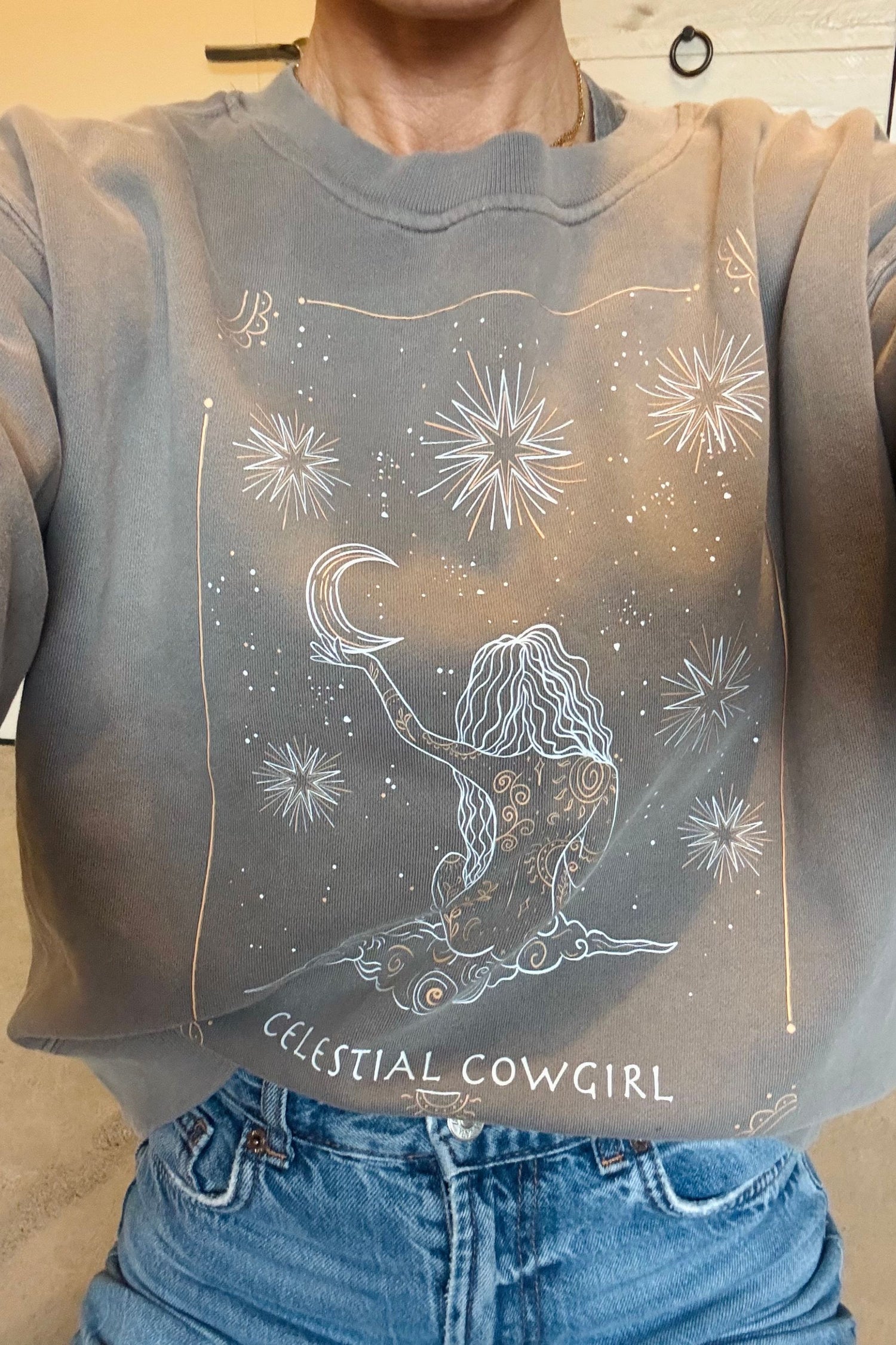 CELESTIAL COWGIRL SWEATSHIRT IN FADED GREY